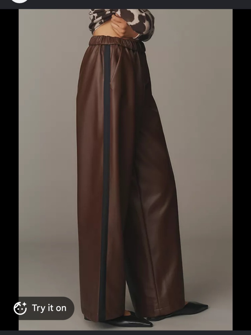 Maeve Faux Leather Track Pants XL Cocoa Plum Wide Leg Pull-On Vegan Leather - Picture 8 of 10